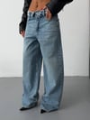Kadın Katlamalı Bel Detaylı Wide Leg Jean Bol Paça Kot Pantolon