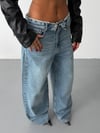 Kadın Katlamalı Bel Detaylı Wide Leg Jean Bol Paça Kot Pantolon