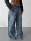 Kadın Katlamalı Bel Detaylı Wide Leg Jean Bol Paça Kot Pantolon