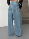 Kadın Katlamalı Bel Detaylı Wide Leg Jean Bol Paça Kot Pantolon