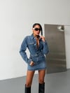 Kadın Kendinden Şortlu Mini Eteklı Düğmeli Denim Kot Tulum