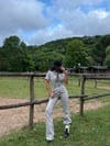 Kadın Kısa Kollu İspanyol Paça Denim Tulum