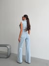 Kadın Kolsuz Yüksek Bel Geniş Paça Denim Tulum
