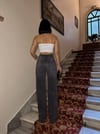 Kadın Komple Taş Detaylı Yüksek Bel Geniş Paça Jean Pantolon