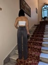 Kadın Komple Taş Detaylı Yüksek Bel Geniş Paça Jean Pantolon