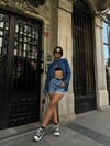 Kadın Kot Gömlek Oversize Düşük Omuz Denim Pamuklu Gömlek