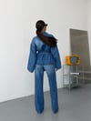 Kadın Kuşaklı Ceketli Denim İkili Takım Wide Leg Bol Paça Kot Takım