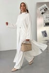 Kadın Kuşaklı Kimono Tunik Ve Geniş Paça Pantolon 3'lü Tesettür Takım