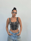 Kadın Leopar Desenli %100 Pamuk Büstiyer – Kolsuz Crop Top, Esnemez, Modern Kesim