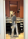 Kadın Metalik Pantolon Yüksek Bel Geniş Paça Wide Leg Parlak Pantolon