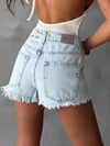 Kadın Mini Denim Şort Yüksek Bel Yıkamalı Yırtık Detaylı Pamuklu Kot Şort