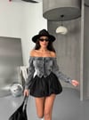 Kadın Omuz Açık Denim Büstiyer – %100 Pamuk, Korse Formlu Crop Top