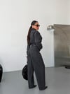 Kadın Önü Düğmeli Yama Cepli Wide Leg Bol Paça Kot Tulum
