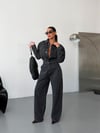 Kadın Önü Düğmeli Yama Cepli Wide Leg Bol Paça Kot Tulum