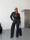 Kadın Önü Düğmeli Yama Cepli Wide Leg Bol Paça Kot Tulum