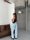 Kadın Orta Bel Yırtık Wide Leg Jean – Vintage Bol Paça Kot Pantolon