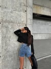 Kadın Oval Cep Tasarımlı Kesik Paça Lıkralı Denim Şort