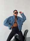 Kadın Oversize Çift Cepli Crop Denim Ceket Gömlek