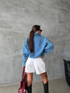 Kadın Oversize Çift Cepli Crop Denim Ceket Gömlek