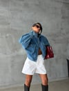 Kadın Oversize Çift Cepli Crop Denim Ceket Gömlek