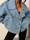 Kadın Oversize Kruvaze Kot Ceket Geniş Yaka Bomber Kesim Denim Ceket