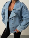Kadın Oversize Kruvaze Kot Ceket Geniş Yaka Bomber Kesim Denim Ceket