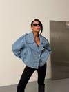 Kadın Oversize Kruvaze Kot Ceket Geniş Yaka Bomber Kesim Denim Ceket
