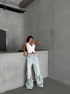 Kadın Paçası Fiyonk Detaylı Geniş Paça Wide Leg Pamuklu Jean Pantolon