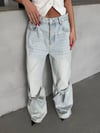 Kadın Paçası Fiyonk Detaylı Geniş Paça Wide Leg Pamuklu Jean Pantolon