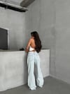 Kadın Paçası Fiyonk Detaylı Geniş Paça Wide Leg Pamuklu Jean Pantolon