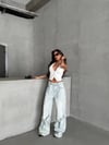 Kadın Paçası Fiyonk Detaylı Geniş Paça Wide Leg Pamuklu Jean Pantolon