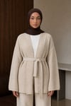 Kadın Rahat Kesim Kimono Yaka Kuşaklı Tesettür Triko İkili Takım