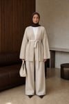 Kadın Rahat Kesim Kimono Yaka Kuşaklı Tesettür Triko İkili Takım