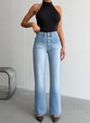 Kadın Retro Tarz Çift Cepli Düğme Detaylı Geniş Paça Kot Pantolon