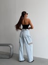 Kadın Taş İşlemeli Yırtık Detay Wide Leg Jean Pantolon