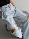 Kadın Taş İşlemeli Yırtık Detay Wide Leg Jean Pantolon