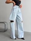 Kadın Taş İşlemeli Yırtık Detay Wide Leg Jean Pantolon