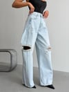 Kadın Taş İşlemeli Yırtık Detay Wide Leg Jean Pantolon