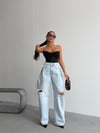 Kadın Taş İşlemeli Yırtık Detay Wide Leg Jean Pantolon