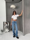 Kadın Taşlanmış Wide Leg Jean Salaş Kesim Bol Paça Denim Pantolon