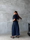 Kadın Uzun Denim Elbise Kuşaklı Pelerin Detaylı Düğmeli Kot Elbise