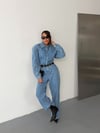 Kadın Uzun Kollu Fermuarlı Wide Leg Denim Kot Tulum