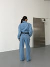 Kadın Uzun Kollu Fermuarlı Wide Leg Denim Kot Tulum