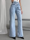 Kadın  Yıkamalı Çapraz Kemer Detaylı Wide Leg Jean Pantolon