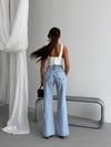 Kadın  Yıkamalı Çapraz Kemer Detaylı Wide Leg Jean Pantolon