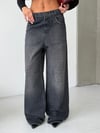 Kadın Yıkamalı Leopar Desenli Wide Leg Jean Pantolon