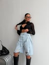 Kadın Yırtık Detaylı Baggy Denim Bermuda Şort