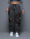Kadın Yırtık Detaylı Battal Büyük Beden Mom Jean Pantolon – Yüksek Bel Vintage Denim Rahat Kesim Trend Pantolon