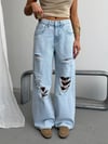 Kadın Yırtık Detaylı Wide Leg Bol Paça Pamuklu Jean Pantolon