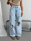 Kadın Yırtık Detaylı Wide Leg Bol Paça Pamuklu Jean Pantolon
